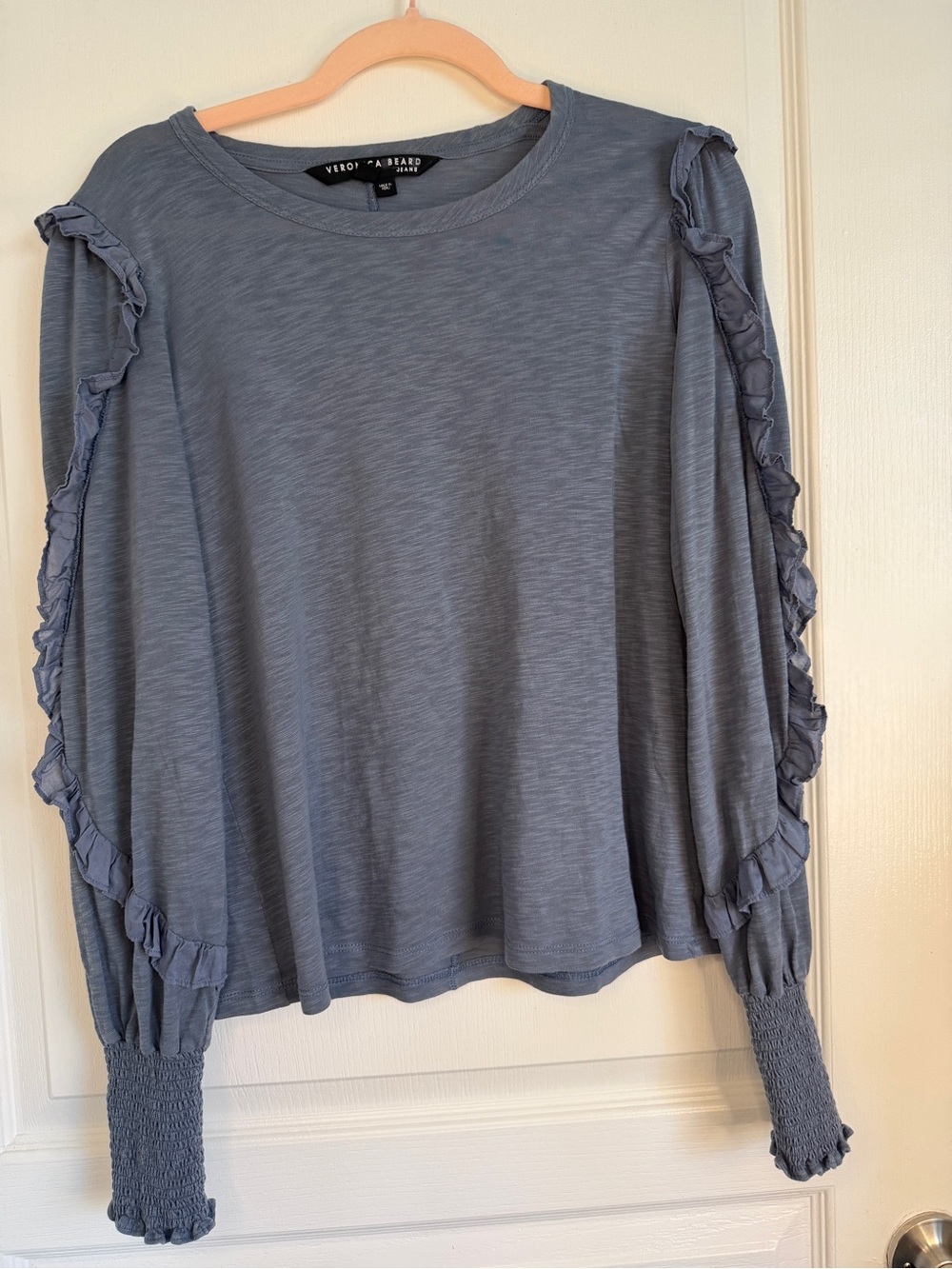 Veronica Beard Osage Cotton Ruffle Sleeve Smocked Cuff Top- S- MSRP $225 - Picture 14 of 16
